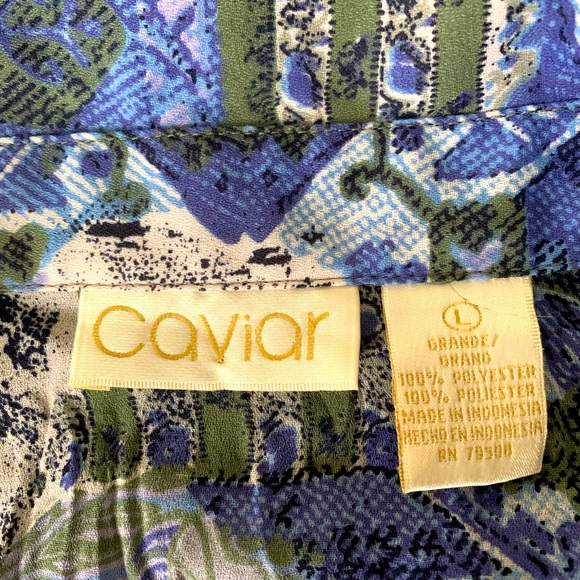 Caviar Blue and White Geometric Design Blouse - Picture 3 of 4